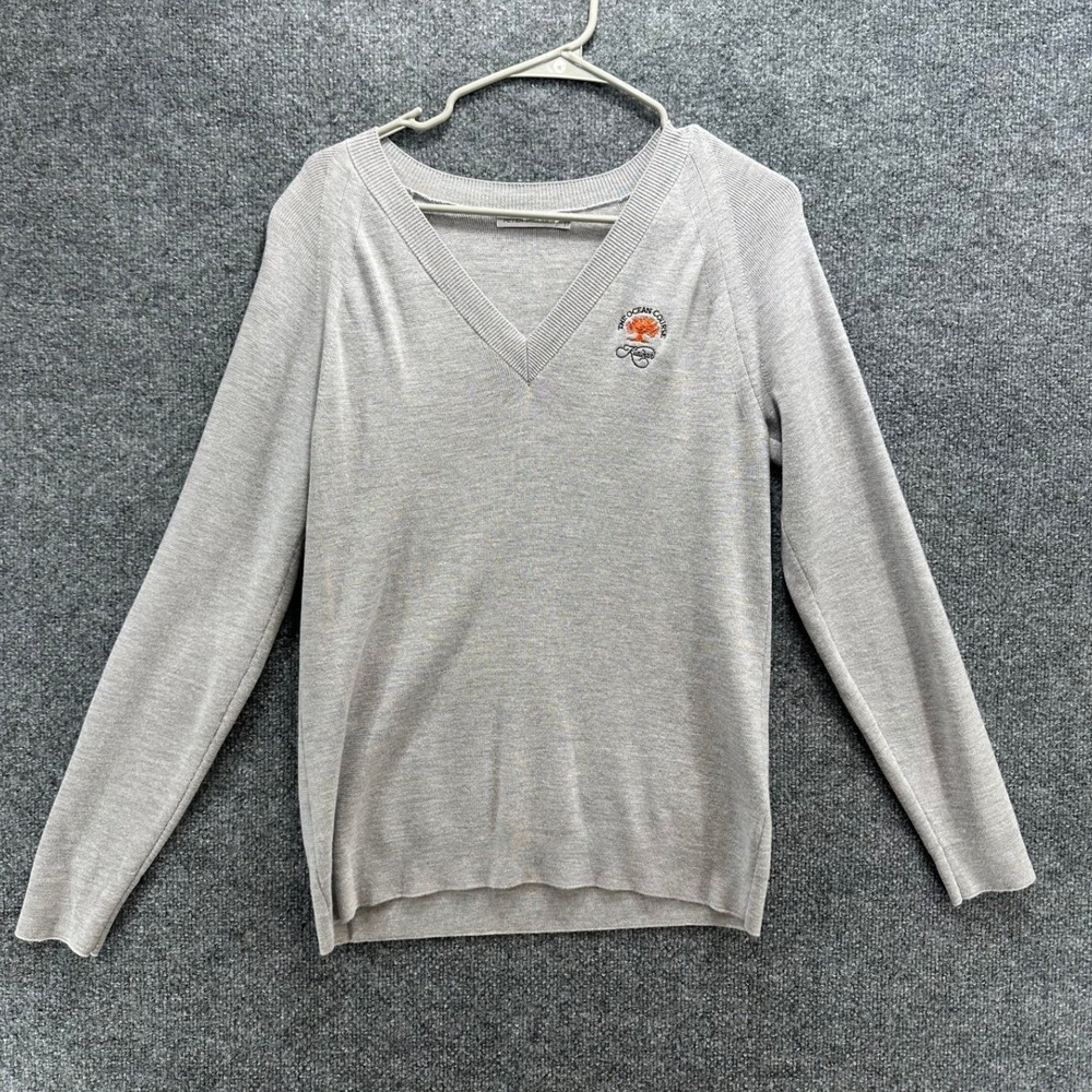 Peter Millar Womens Gray Merino Wool V-Neck Sweater Kiawah Ocean Course L